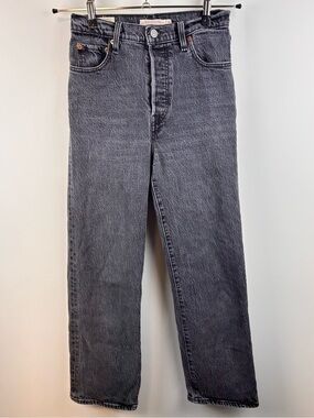 Levi’s Ribcage Straight Ankle Jeans Size 26 Black Wash High Rise Button Fly